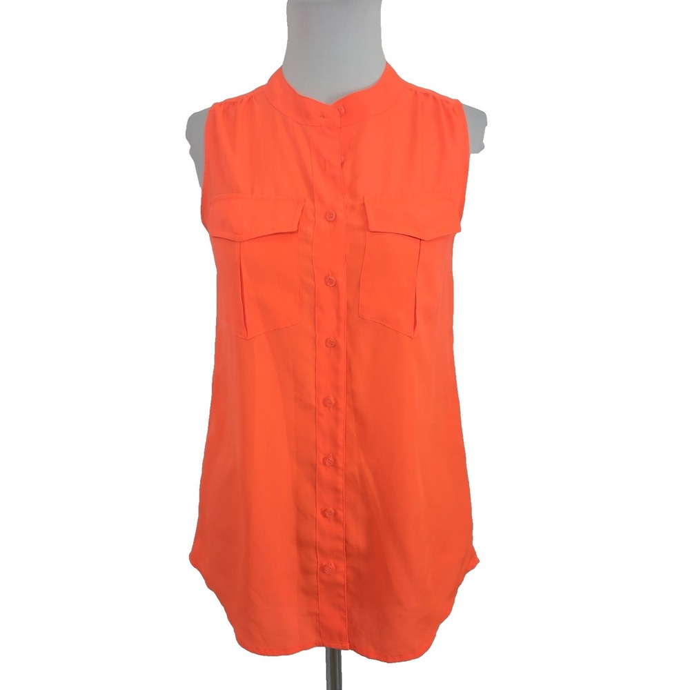 J.Crew Women's Size 2 Neon Orange Sleeveless Button-up Blouse Top
